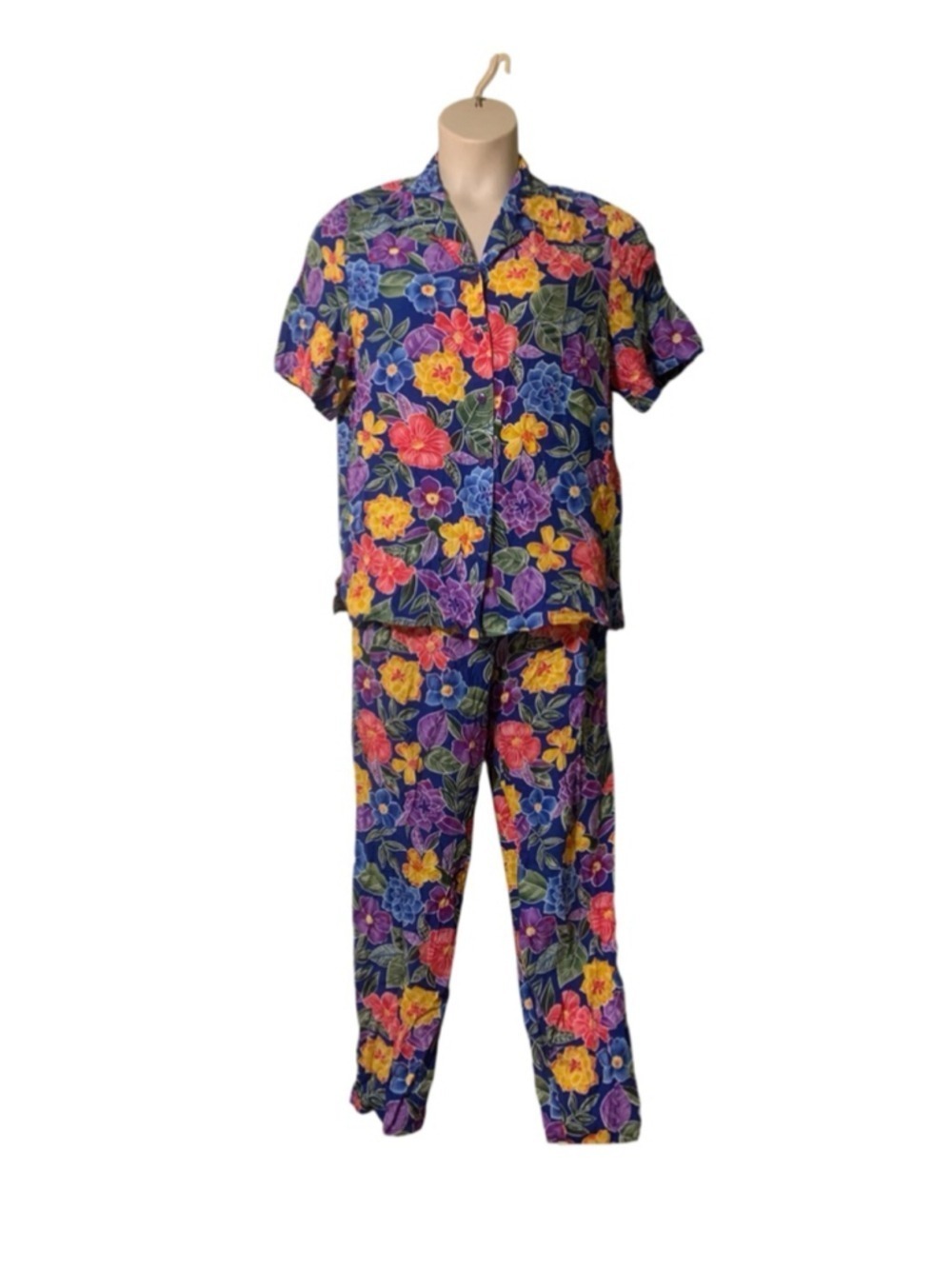 Vntg 80’s Bechamel Casual Blue Multicolor topical Floral Pants Set sz M